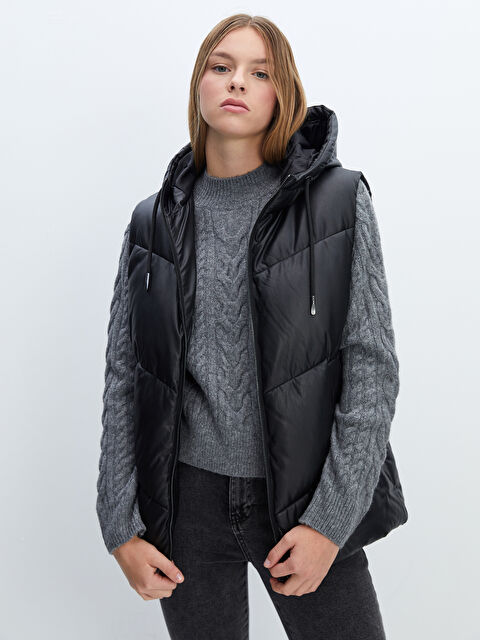 LCW Vision Kapüşonlu Düz Deri Görünümlü Kadın Şişme Yelek - W41010Z8-CVL