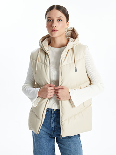 LCW Vision Kapüşonlu Düz Deri Görünümlü Kadın Şişme Yelek - W41010Z8-R9J