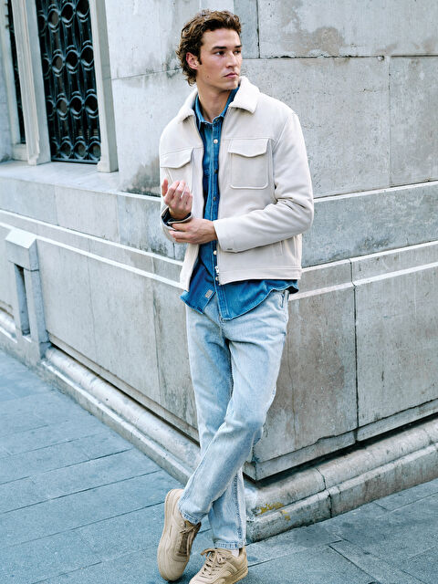 LCW Vision Standart Kalıp Gömlek Yaka Süet Erkek Mont - W41099Z8-R9J