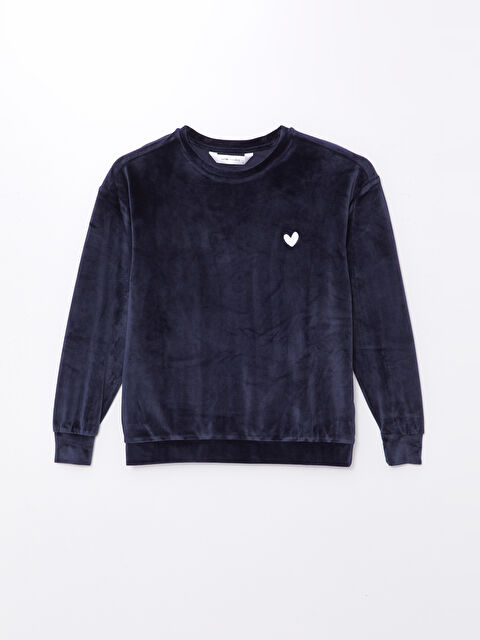 LCW Young Bisiklet Yaka Nakışlı Kadife Kadın Pijama Üstü - W41148Z8-HRC