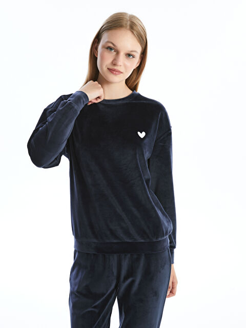 LCW Young Bisiklet Yaka Nakışlı Uzun Kollu Kadın Pijama Takımı - W41149Z8-HRC