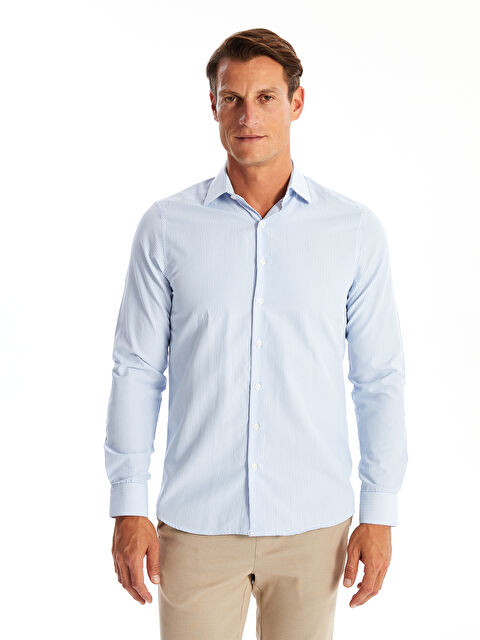 LCW BUSINESS Slim Fit Uzun Kollu Çizgili Poplin Erkek Gömlek - W41282Z8-LEN