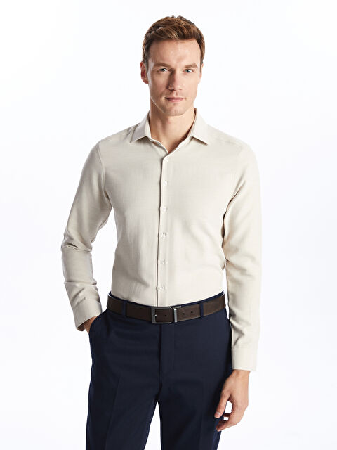 LCW BUSINESS Slim Fit Uzun Kollu Armürlü Erkek Gömlek - W41379Z8-YEE