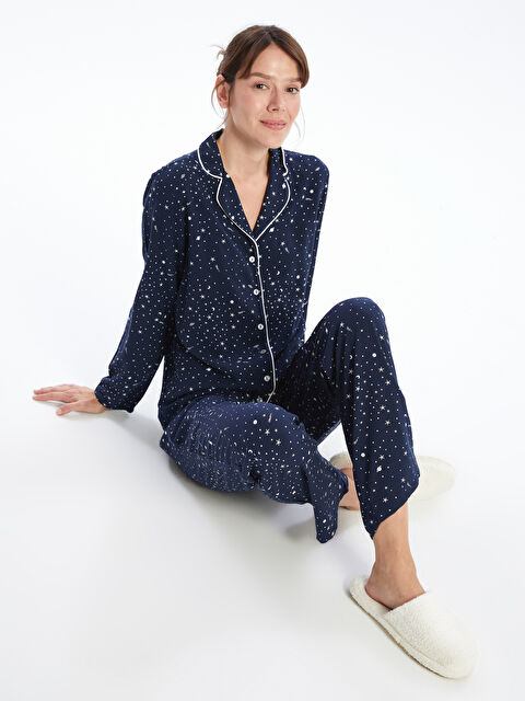 LCW DREAM Gömlek Yaka Baskılı Uzun Kollu Kadın Pijama Takımı - W41428Z8-LSJ