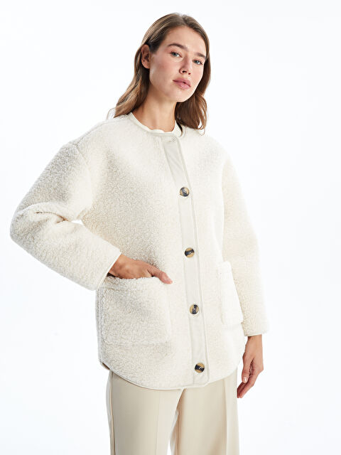 LCW Modest Bisiklet Yaka Düz Oversize Kadın Teddy Mont - W41438Z8-VBY