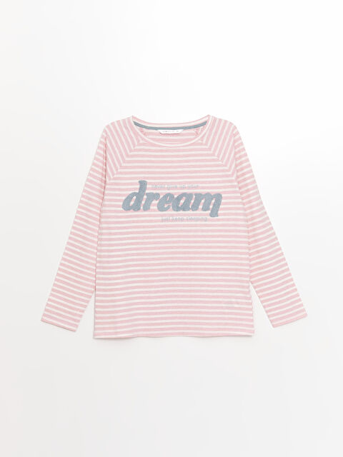 LCW DREAM Bisiklet Yaka Çizgili Kadın Pijama Üstü - W41441Z8-E6R