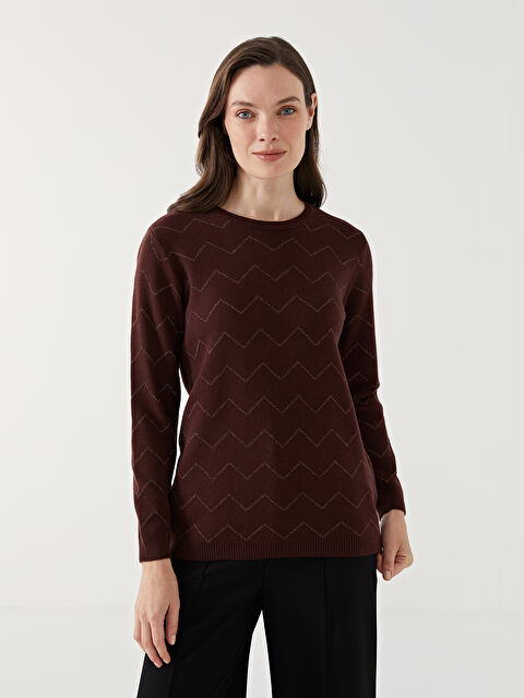 LCW Grace Bisiklet Yaka Desenli Kadın Triko Kazak - W41497Z8-VY8