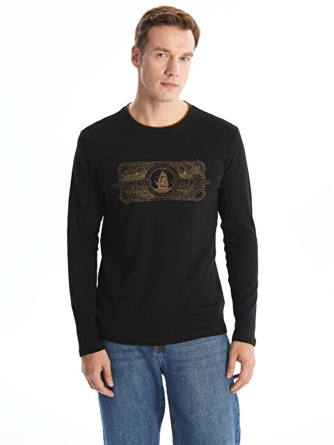 LCWAIKIKI Classic Bisiklet Yaka Uzun Kollu Baskılı Erkek Sweatshirt - W41562Z8-CVL