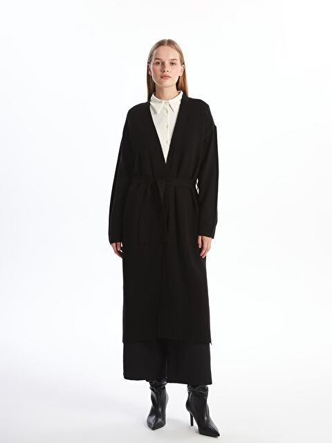 LCW Modest Şal Yaka Düz Uzun Kollu Kadın Triko Hırka - W41598Z8-RQN