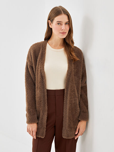 LCW Modest Şal Yaka Düz Uzun Kollu Kadın Pelüş Hırka - W41687Z8-H3H