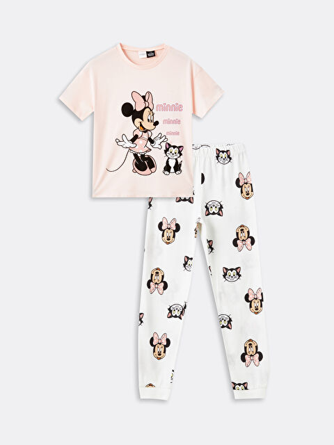 LCW Kids Bisiklet Yaka Minnie Mouse Baskılı Kısa Kollu Kız Çocuk Pijama Takımı - W41801Z4-FRA