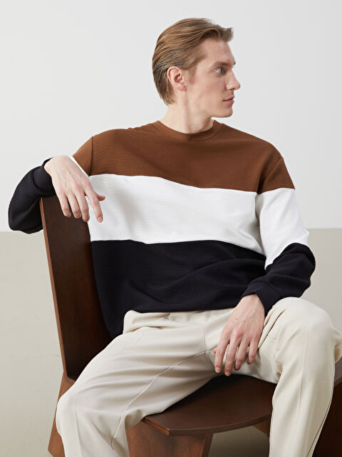 LCW Vision كنزة رياضية برقبة دائرية وكم طويل وكتلة ألوان للرجال - W41884Z8-J0V