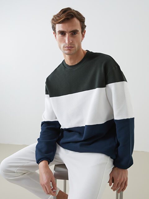 LCW Vision كنزة رياضية برقبة دائرية وكم طويل وكتلة ألوان للرجال - W41884Z8-J3M