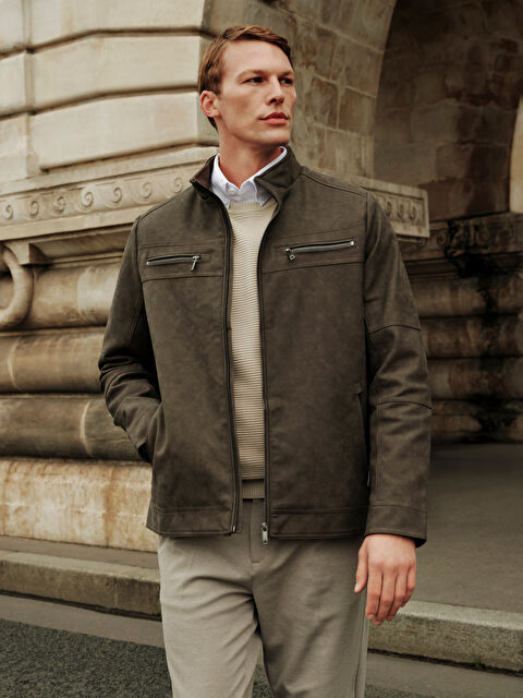 LCWAIKIKI Classic Standart Kalıp Erkek Deri Görünümlü Ceket - W42197Z8-DFV