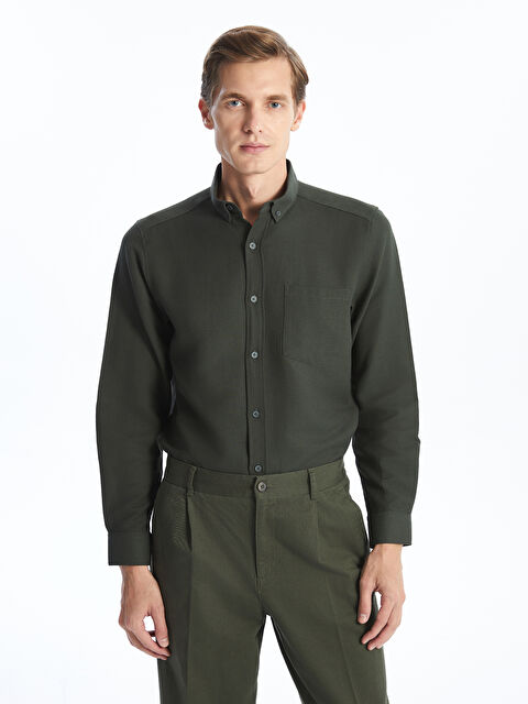 LCWAIKIKI Classic Regular Fit Uzun Kollu Armürlü Erkek Dokulu Gömlek - W42245Z8-CX9