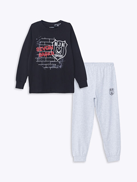 LCW Kids Bisiklet Yaka Beşiktaş Baskılı Uzun Kollu Erkek Çocuk Pijama Takımı - W42256Z4-CVL