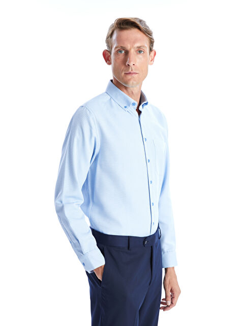 LCWAIKIKI Classic Regular Fit Uzun Kollu Armürlü Erkek Dokulu Gömlek - W42348Z8-CUN