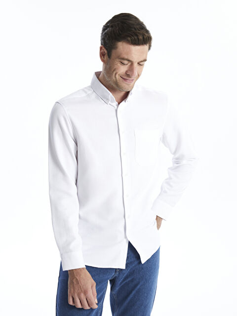 LCWAIKIKI Classic Regular Fit Uzun Kollu Armürlü Erkek Dokulu Gömlek - W42348Z8-Q6K