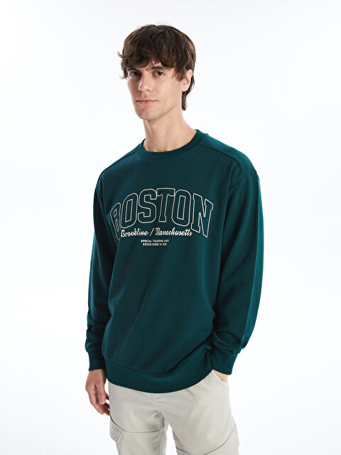 XSIDE Bisiklet Yaka Baskılı Erkek Kalın Sweatshirt - W42360Z8-HKE