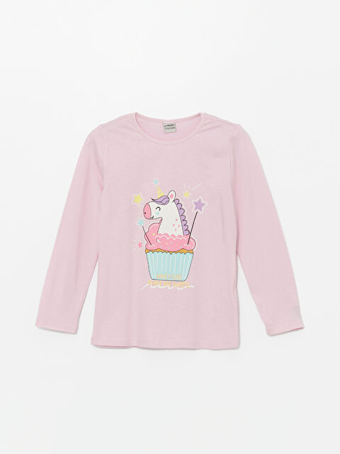 LCW Kids Bisiklet Yaka Kız Çocuk Pijama Üst - W42505Z4-QXB