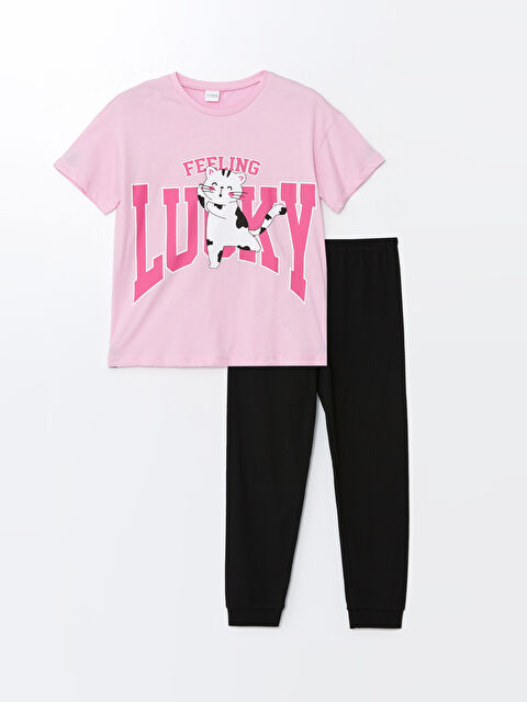 LCW Kids Bisiklet Yaka Baskılı Kısa Kollu Kız Çocuk Pijama Takımı - W42518Z4-QXB