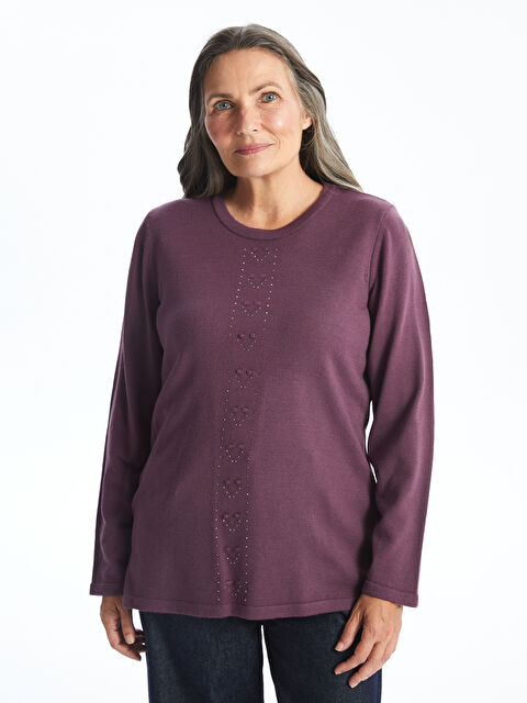 LCW Grace Bisiklet Yaka Taşlı Kadın Triko Kazak - W42519Z8-RXU