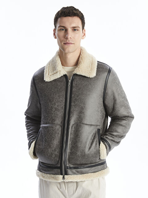 XSIDE Standart Kalıp Gömlek Yaka Erkek Deri Görünümlü Mont - W42540Z8-J2B