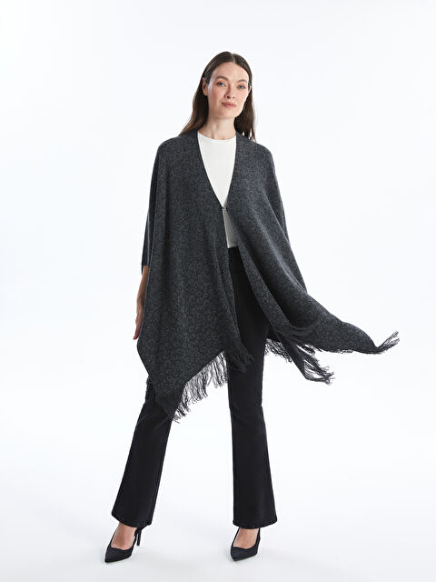 LCW Grace Kadın Şal Yaka Düz Triko Panço - W42561Z8-MKJ