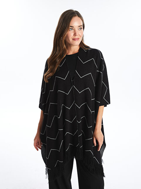 LCW Grace Şal Yaka Desenli Oversize Kadın Triko Panço - W42562Z8-MHS