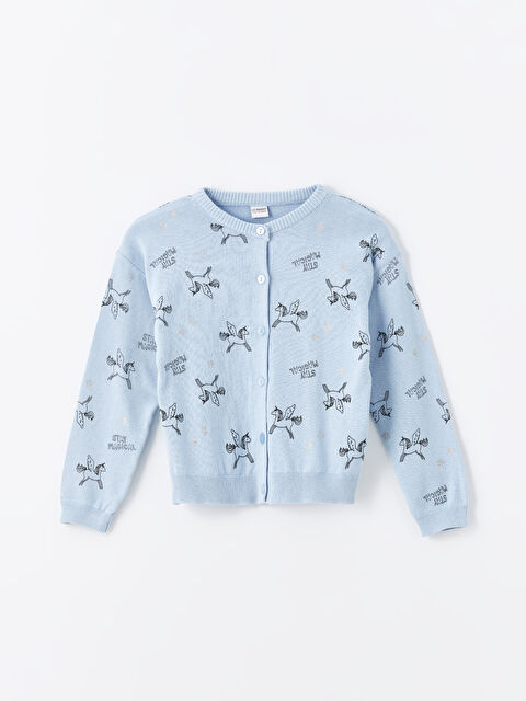 LCW Kids Bisiklet Yaka Desenli Uzun Kollu Kız Çocuk Triko Hırka - W42586Z4-LQQ