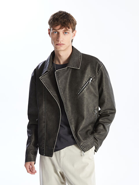 XSIDE Slim Fit Erkek Deri Görünümlü Ceket - W42596Z8-CVL