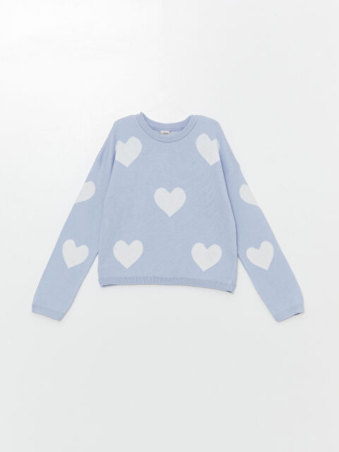 LCW Kids Bisiklet Yaka Desenli Uzun Kollu Kız Çocuk Triko Kazak - W42622Z4-MHY