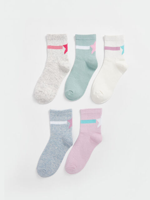 LCW Kids Patterned Girls' Ankle Socks 5 Pack - W42694Z4-LAL