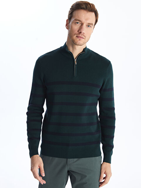 LCWAIKIKI Classic Dik Yaka Uzun Kollu Çizgili Erkek Triko Kazak - W42729Z8-EVE