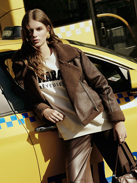 XSIDE Biker Yaka Kadın Deri Görünümlü Mont - W42899Z8-YD6