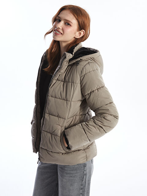 XSIDE Kadın Kapüşonlu Düz Şişme Mont - W42909Z8-PSD