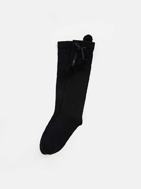 LCW Kids Desenli Ponpon Detaylı Kız Çocuk Diz Altı Çorap - W43161Z4-J0F