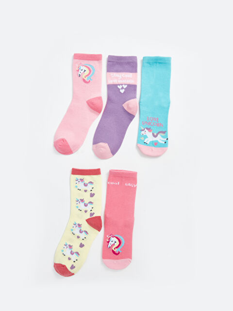 LCW Kids Patterned Girls' Ankle Socks 5 Pack - W43283Z4-J3N