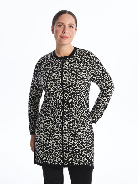 LCW Grace Bisiklet Yaka Desenli Kadın Triko Hırka - W43288Z8-MHK