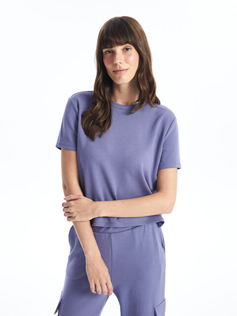 LCW Vision Bisiklet Yaka Düz Kısa Kollu Kadın Tişört - W43315Z8-H5V