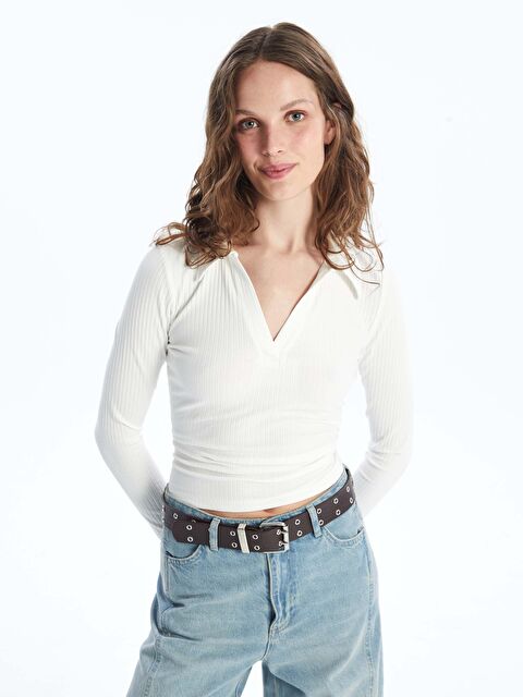 LCW Vision Polo Yaka Düz Uzun Kollu Kadın Body - W43341Z8-R9J