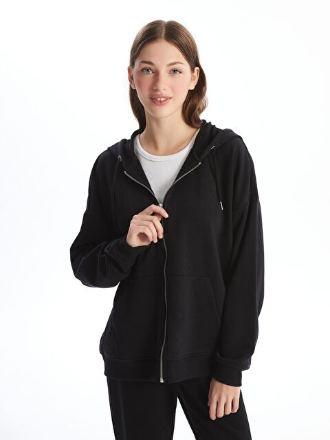 LCW Vision Kapüşonlu Düz Oversize Kadın Fermuarlı Sweatshirt - W43345Z8-CVL