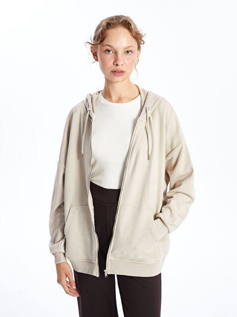 LCW Vision Kapüşonlu Düz Oversize Kadın Fermuarlı Sweatshirt - W43345Z8-FJS