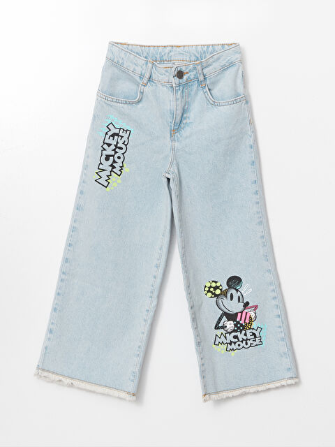 LCW Kids Beli Ayarlanabilir Lastikli Mickey Mouse Baskılı Kız Çocuk Jean Pantolon - W43406Z4-V2T