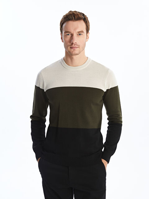 LCWAIKIKI Classic Bisiklet Yaka Uzun Kollu Renk Bloklu Erkek Triko Kazak - W43439Z8-DFL