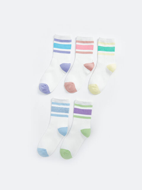 LCW Kids Renk Bloklu Kız Çocuk Soket Çorap 5'li - W43452Z4-KYB