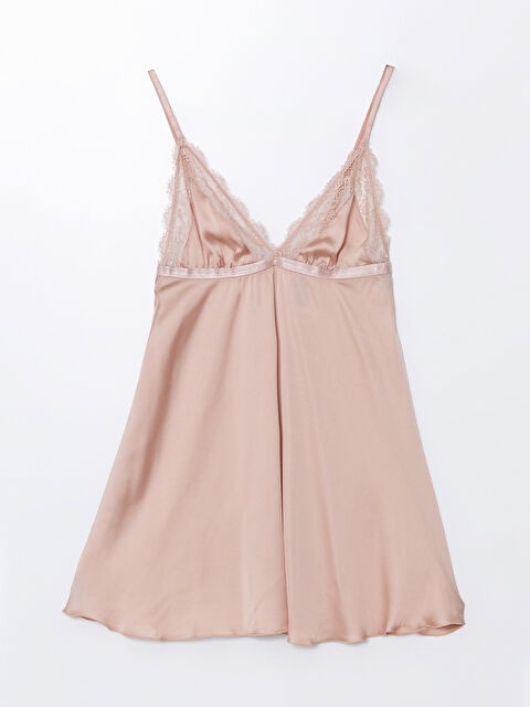 LCW DREAM V Yaka Dantel Detaylı Askılı Saten Babydoll - W43483Z8-FLK