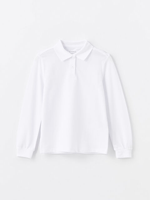 LCW Kids Polo Yaka Basic Uzun Kollu Kız Çocuk Tişört - W43489Z4-Q6K