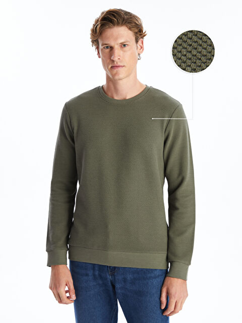 LCWAIKIKI Classic Bisiklet Yaka Uzun Kollu Erkek Dokulu Sweatshirt - W43499Z8-JYU