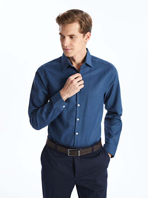 LCWAIKIKI Classic Slim Fit Long Sleeve Dobby Men's Shirt - W43557Z8-VCP